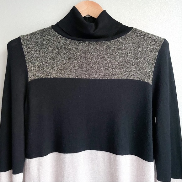 Ann Taylor - Turtleneck Sweater Holiday Sparkle Colorblock - Picture 2 of 7